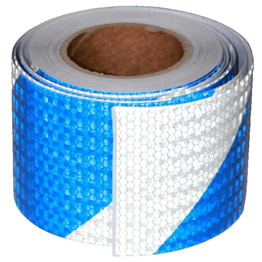 Reflective Tape Blue White 4 inch Wide for Truck, Outdoor Waterproof High Visibility Safety Warning Adhesive Strips (66 feet)