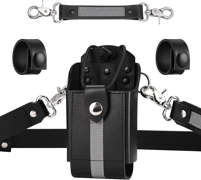 abcGoodefg Reflective Firefighter Leather Radio Strap and Case, Anti-sway Strap, Compatible with Motorola APX Series - for Firefighters, EMT, Police (Reflective)