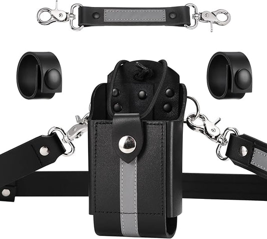 abcGoodefg Reflective Firefighter Leather Radio Strap and Case, Anti-sway Strap, Compatible with Motorola APX Series - for Firefighters, EMT, Police (Reflective)
