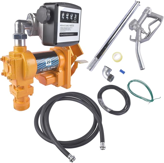 20GPM 12V DC Fuel Transfer Pump Gasoline Pump with Nozzle Kit Yellow Replacement for Gas Diesel Kerosene with Particulate Filter Vahaha