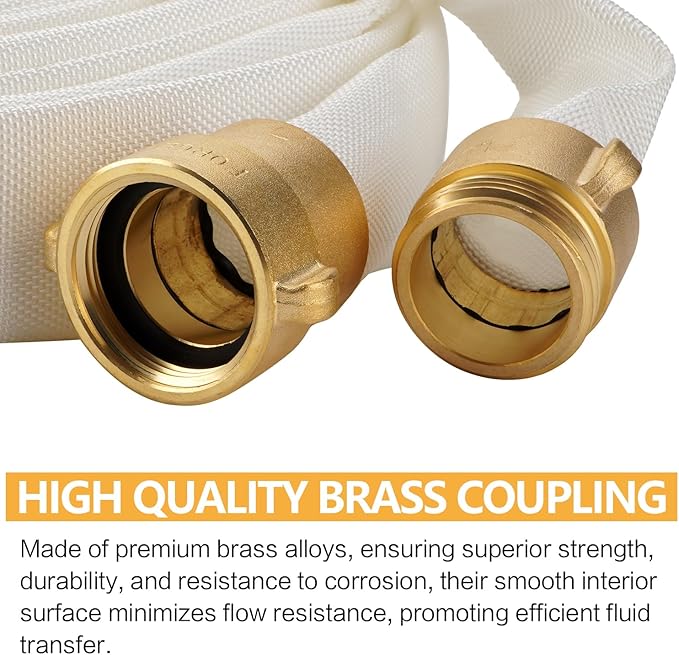 Fire Hose,1-1/2" ID X 100 FT, Single Jacket TPU, 450 PSI Burst Pressure, Industrial Fire Hose with NST/NH Brass Couplings for Indoor Use