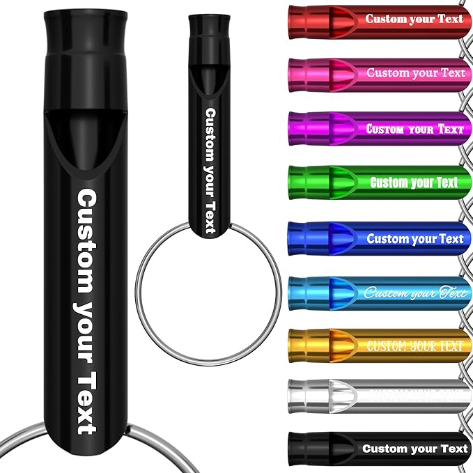 20 Pcs Custom Emergency Whistles with Keychains, Personalized Loud Safety Survival Whistle Engraved with Name/Text, Bulk Whistles for Outdoor Sports, Camping, Hiking, Boating, Hunting