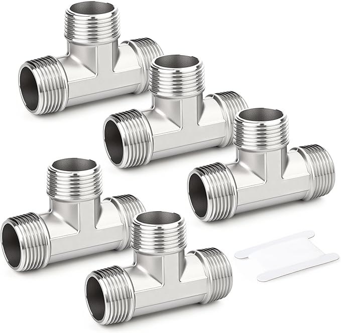 TAISHER 5PCS 304 Stainless Steel Tee Pipe Fittings, 3/4" x 3/4" x 3/4" NPT Male Pipe Fittings
