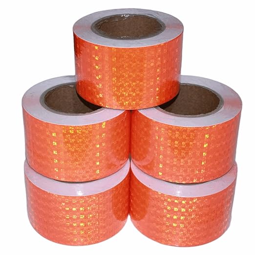 Orange Reflective Tape Outdoor Waterproof 3 inch Wide, High Visibility Industrial Marking Tape, Safety Adhesive Stickers (68 feet,5 Rolls)