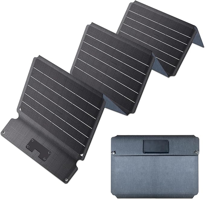 54W Portable Solar Panel, EFTE Foldable Solar Panel Charger IP65 Waterproof with 3 Outputs USB-A Type-C DC for Camping Hiking RV Outdoor Compatible with Mobile Phones Power Bank Camping Lamps