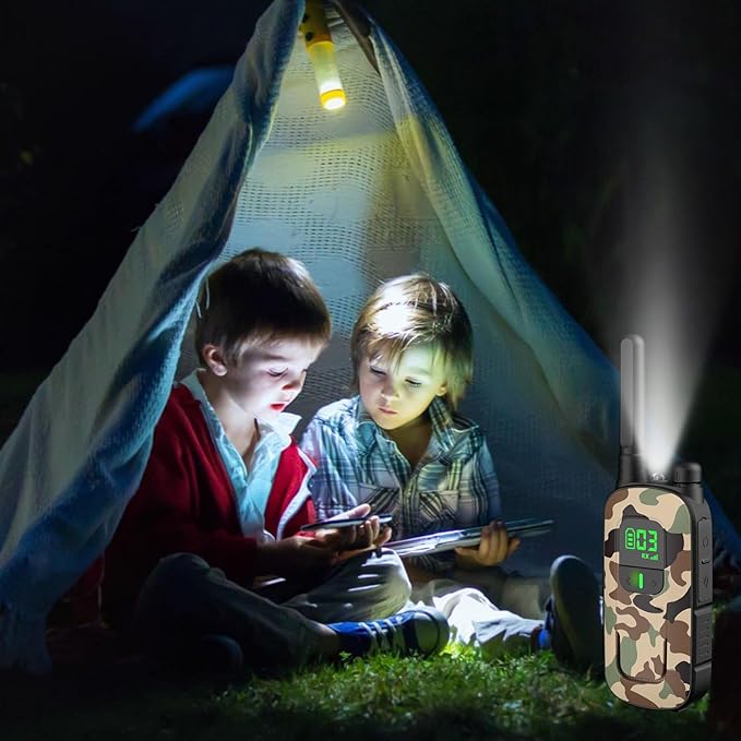 Radioddity FS-T3 Walkie Talkies for Adults Kids Long Range 4 Pack Rechargeable Walky Talky FRS Two Way Radio, 22 Channels USB Charging with Flashlight Earpiece for Camping (Desert Camo & Green Camo)