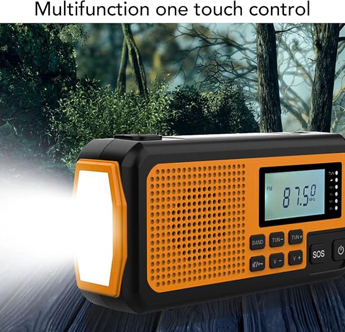 Emergency Radio, Hand Crank Solar USB Charging AM FM Shortwave NOAA Weather Radio with SOS Alarm LED Flashlight, for Outdoor Camping Hiking Live