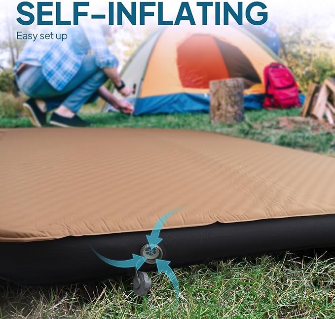 LOSTHORIZON Air & Foam Camping Mattress, Self-Inflating Sleeping Pad, 4.5" Thick, with Air Pump, Full