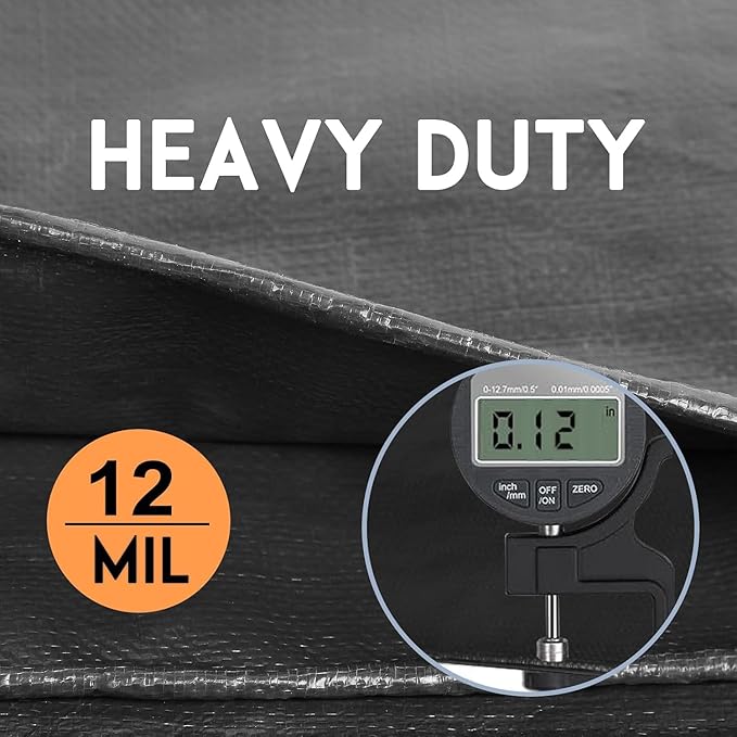 Tarp Heay Duty Waterproof 14x14ft,Black Tarp Cover Plastic Poly Tarpaulin for Outdoor Cover,Emergency Rain,Roof, Pool, Boat,Camping - Multipurpose with 12Mil Thickness