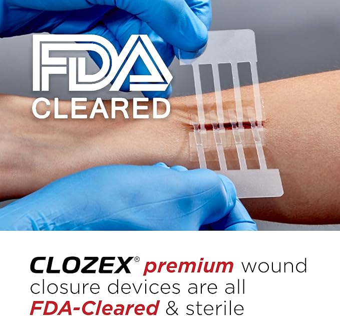 Clozex Emergency Laceration Closure & Kit FSA HSA Eligible Skin Closure Device Treat 5 Wounds Combined Up to 6 3/4" Includes Complete Kit to Clean, Close, & Cover Injuries Without Stitches