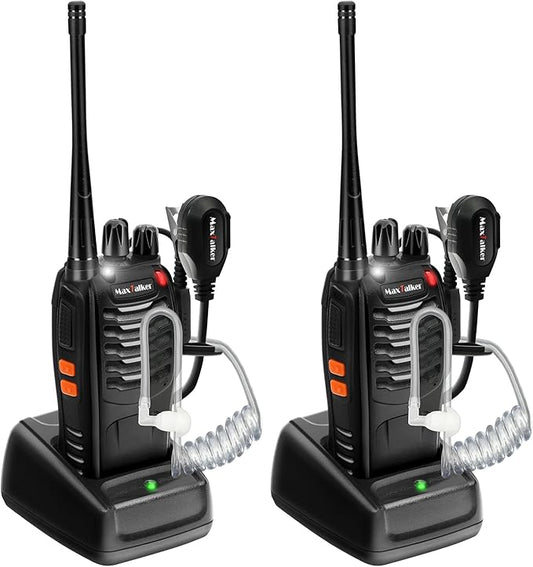 Rechargeable Walkie Talkies Long Range: MaxTalker MT-8S Walkie Talkie with Earpiece, Flashlight, VOX 1500mAh Battery, Walkie Talkies for Adults Business, Hunting Camping Essentials, 2 Pack