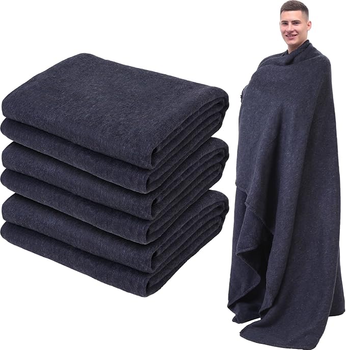 Preboun 3 Pieces Wool Camping Blanket Bulk 60" x 80" Military Wool First Aid Fire Retardant Blanket Queen for Outdoors Camping Stadium Picnics Travel Car Survival Kits(Dark Gray)