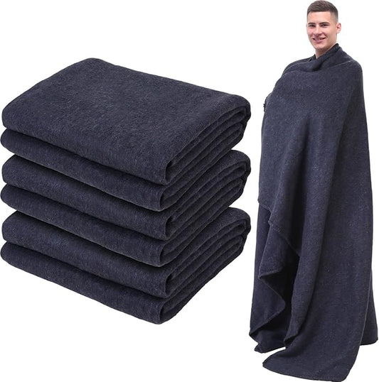 Preboun 3 Pieces Wool Camping Blanket Bulk 60" x 80" Military Wool First Aid Fire Retardant Blanket Queen for Outdoors Camping Stadium Picnics Travel Car Survival Kits(Dark Gray)
