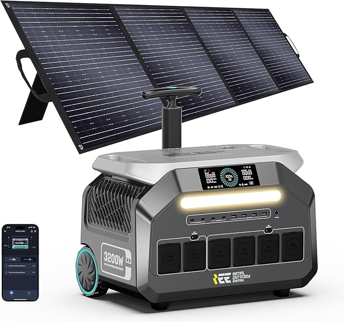 IEE 3200W Solar Generator P3200 with 200W Solar Panel, 2048Wh Portable Power Station, 1800W AC Charging & 1000W Solar Charging, LFP Battery, 14 Output Ports, APP Control, for Home Backup, Camping, RV