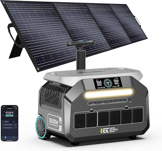 IEE 3200W Solar Generator P3200 with 200W Solar Panel, 2048Wh Portable Power Station, 1800W AC Charging & 1000W Solar Charging, LFP Battery, 14 Output Ports, APP Control, for Home Backup, Camping, RV