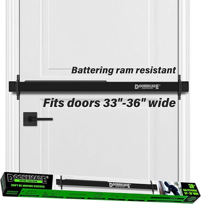 Door Security Bar-by Doorricade-Secure The Entire Width of Your Inward Opening Front Door-Safe Room. Fits Doors 33"-36" Wide-Black Edition.