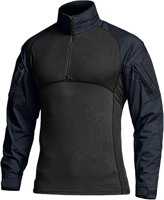 CQR Men's Combat Shirt Tactical 1/4 Zip Long Sleeve Military BDU Shirts Camo EDC Top with Pockets