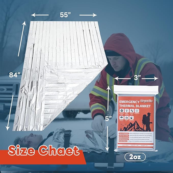 Emergency Mylar Thermal Blankets,Silver Foil Blanket Kit.Camping Heat Space Blankets for Survival,Perfect for Body Warmer in Hiking,Outdoor Traveling, First Aid (4 Pack)