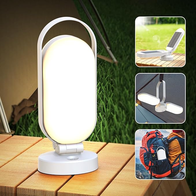 Hapfish Rechargeable Solar Camping Lantern, 5000mAh Battery Powered LED Lights, Dimmable Foldable Waterproof Camping Essentials, Lamp for Power Outages, Camping Gear, Hurricane, Emergency, Indoor