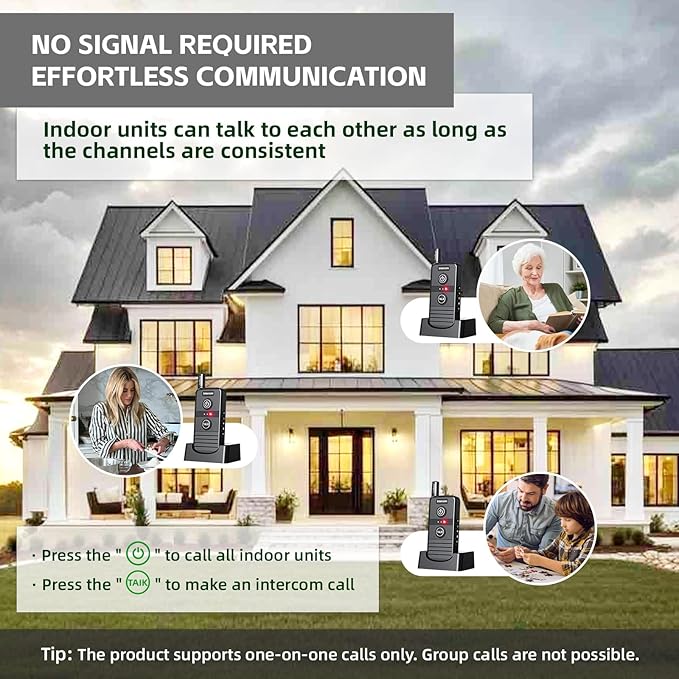 Long Range Wireless Doorbell 4900ft, Two Way Intercom System with 21 Chimes, 3 Volume Control,IP44 Waterproof Room to Room Intercoms for Home Office Hospital (2 Pack)