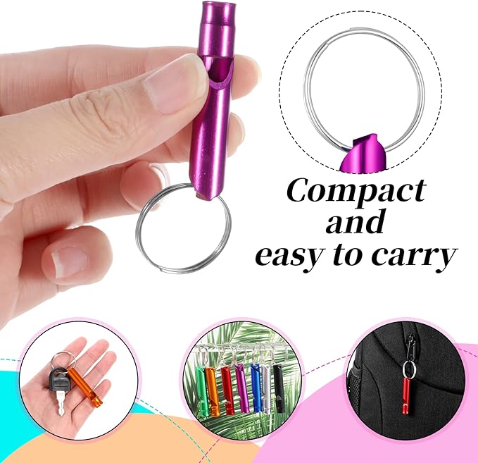 120 Pcs Bulk Emergency Whistles Aluminum Survival Whistle with Keychain 7 Colors Extra Loud Safety Whistle for Camping Hiking Hunting Fishing Boating Outdoor Sports