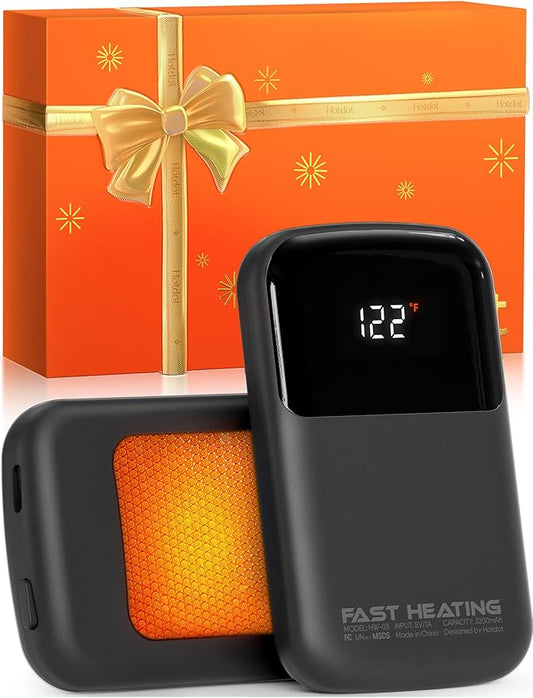 Hotdot Hand Warmers Rechargeable, Heat Levels (104–131°F), Real-Time Temp & Battery Display, Electric Hand Warmers, Fast Heating, Fits in Gloves/Pocket, Gifts for Women & Men