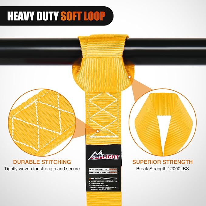 Nilight Soft Loop 1.7”×17" Motorcycle Tie Down Straps Heavy Duty 12000Lbs Max Break Strength for Securing ATV UTV Kayak Moving Cargo (8PK-Yellow)