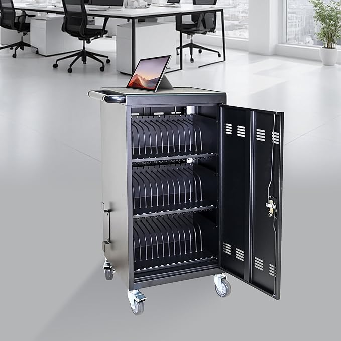 45 Devices Laptop Charging Cart,Tablet Storage Carts for pad Up to 16.3" Screen Size, Classroom Computer Mobile Charging Station for Pads, Chromebooks,Laptops, Security Storage(45 Bay-Black)
