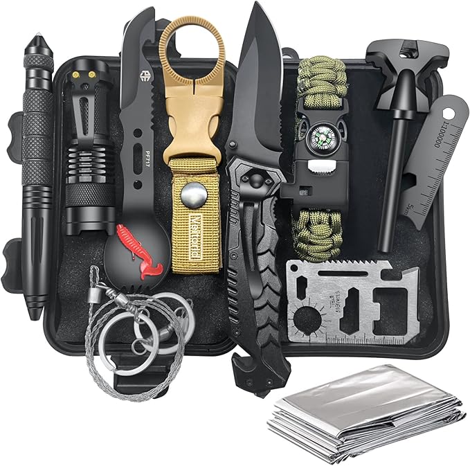 VEITORLD Gifts for Men Dad Him Christmas - Survival Gear and Equipment 12 in 1, Survival Kits - Cool Unique Fishing Hunting Birthday Gifts for Husband Teen Boy Boyfriend Women, Mens Stocking Stuffers