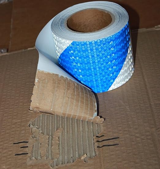 Reflective Tape Blue White 4 Inch x 68 Feet, Outdoor Waterproof Warning Reflector, Night Safety Stickers for Vehicles