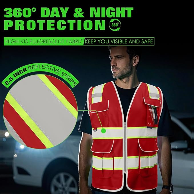 BeautyWill 10 Pack Custom Logo Safety Vest ANSI Class 2 High Visibility Reflective Vest Personalized Construction Vest Bulk