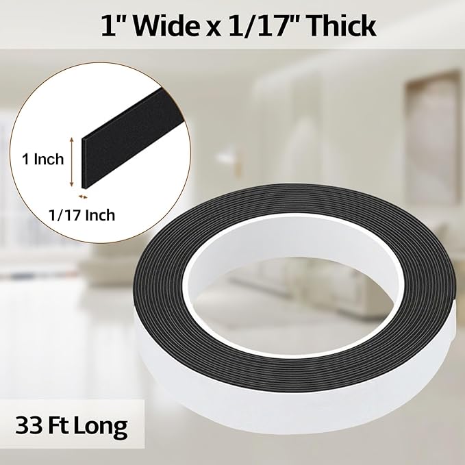 Foam Weather Stripping Door Seal,1 Inch W x 1/17 Inch T x 33 Feet Window Sealing Tape，Single-Sided Self-Adhesive Insulation Sealing Strip,Black