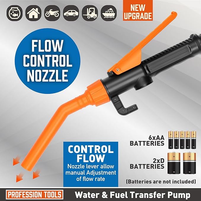 Portable Fuel Transfer Pump - 2.4 GPM Battery Powered Siphon Pump,Siphon Pump for Gasoline,for Fuel, Oil & Water, with Powerful Suction Ergonomic Nozzle 39 Inches Hose（Orange）