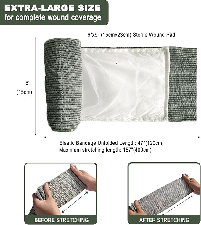 Upgrade Israeli Style Emergency Bandage, 5Pack 6 Inch Compression Bandage for Emergency Wound Dressing, First Aid and IFAK Trauma Military (6Inch-5Pcs)