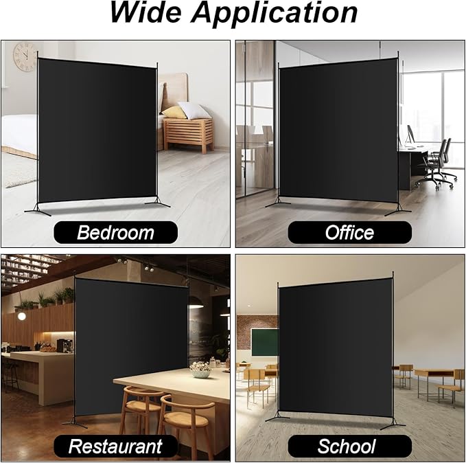 Single Large Panel Room Divider, 6 Ft Tall Privacy Screen Room Divider,Freestanding Room Partition Wall Divider,Lightweight Room Divider Screen for Home Office,69''W x 70''H, Black