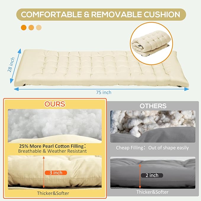 Wide Folding Camping Cots with Pillow & Extra Thick 3 Inch Matress, Cots for Sleeping 900 LBS, Camping Bed for Adults with Cushion, Sleeping Cot (Cream)