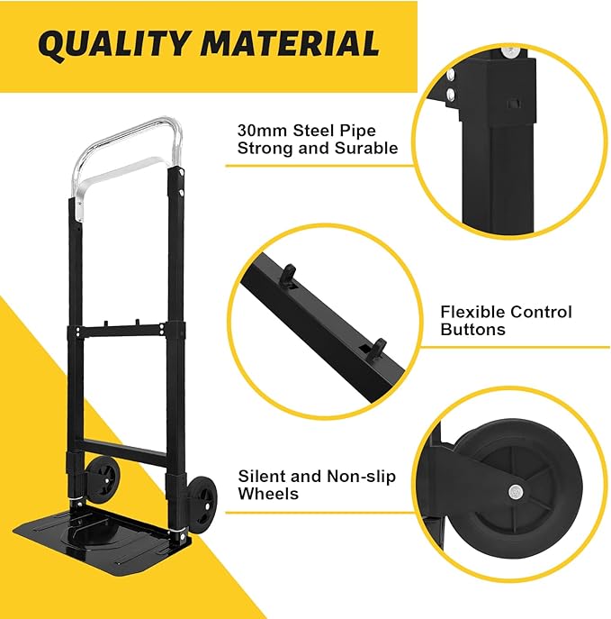 Folding Hand Truck Dolly Cart, 260 lb Capacity Portable Aluminum Dolly Cart Aluminum Construction for Moving House, Office, Warehouse, Includes Two Elastic Ropes