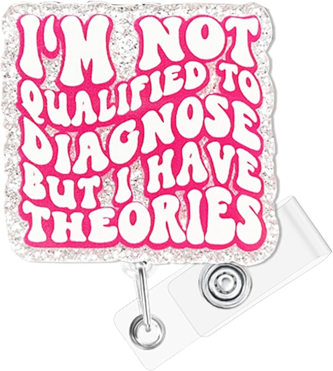 I'm Not Qualified To Diagnose But I Have Theories Badge Reel with Alligator Clip Funny ID Badge Holders Cute RN LPN CNA MA PCT Badge Buddy Healthcare Medical Students Nurse Accessories for Work