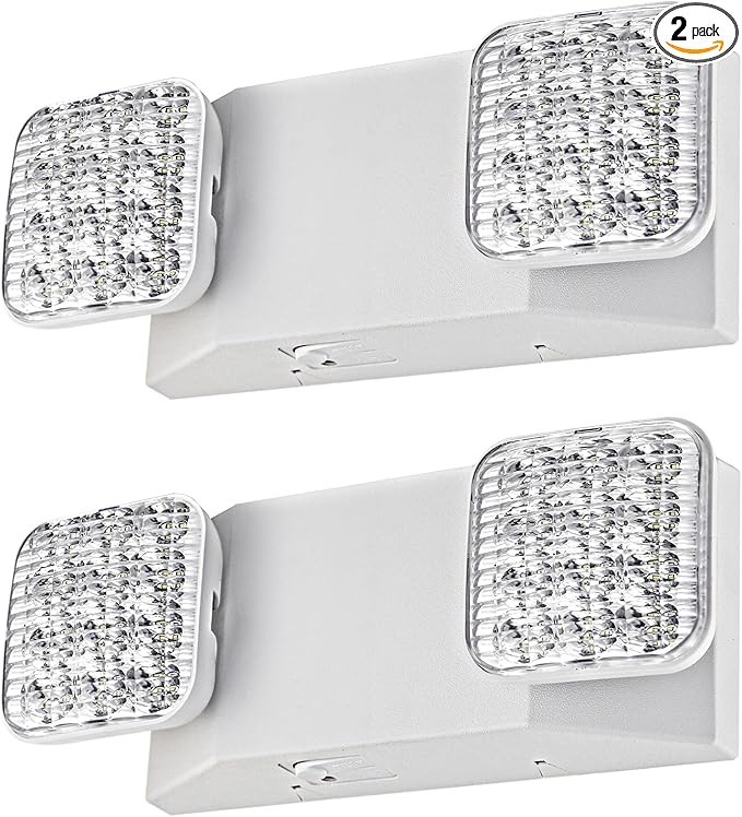 Emergency Light, LED Emergency Lighting with Battery Backup, 2 Adjustable Heads, Commercial Emergency Lights Combo for Business, 120V/277V AC, UL Listed, 2 Pack