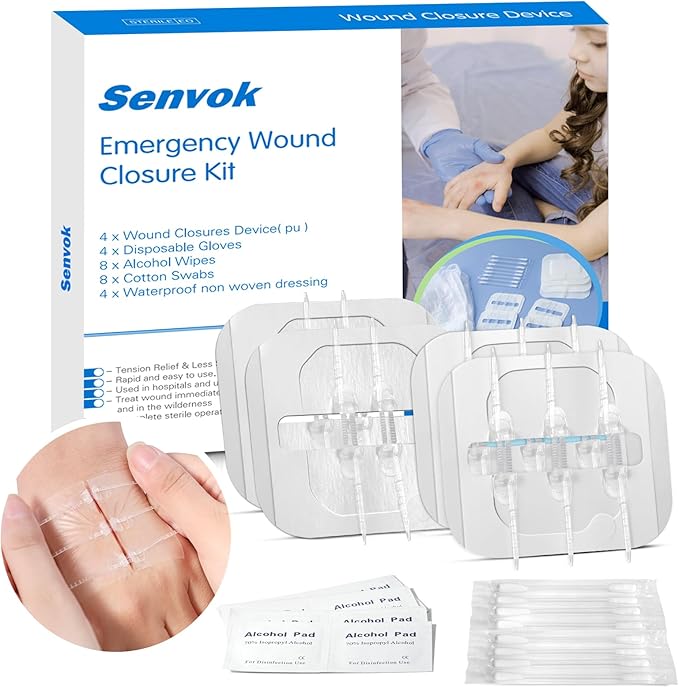 Zip Sutures Butterfly Bandaids – 4-Pack Assorted Sizes, Emergency Wound Closure Kit for Surgical Laceration Repair Without Stitches, Fast Hemostasis Adhesive Strips Bandages (PU)