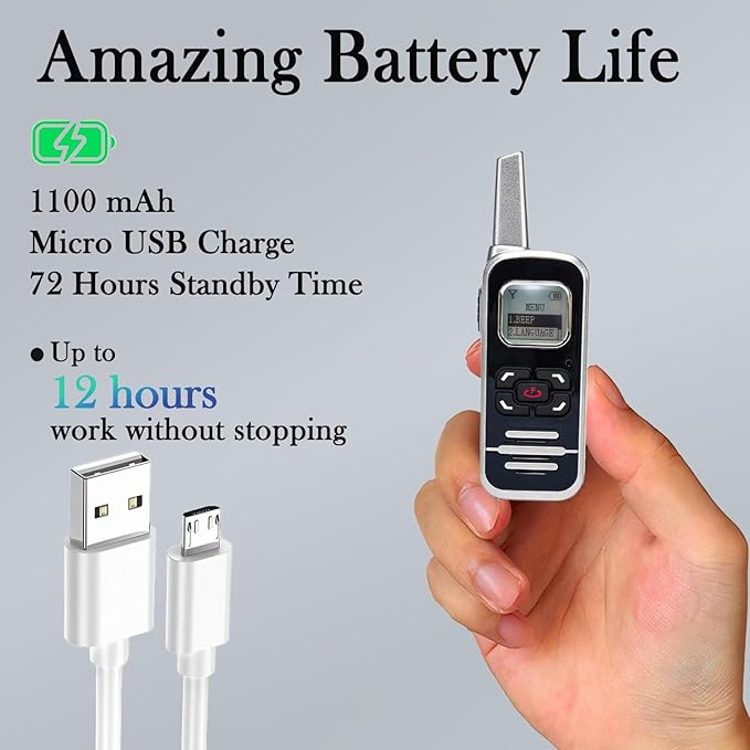 M6P Mini Walkie Talkies,1100mAh Battery Rechargeable,128 Channels,Long Range Walkie Talkies with FM Radio Function,LCD Display,Portable Two Way Radio for Trip Camping Hiking Workplace,2 Pack