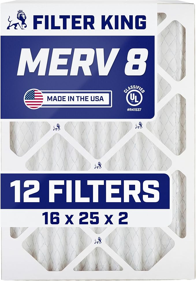 Filter King 16x25x2 Air Filter | 12-PACK | MERV 8 HVAC Pleated A/C Furnace Filters | MADE IN USA | Actual Size: 15.5 x 24.5 x 1.75"