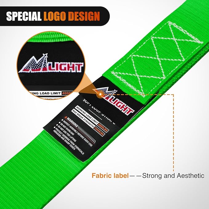 Nilight Soft Loop 1.7”×17" Motorcycle Tie Down Straps Heavy Duty 12000Lbs Max Break Strength for Securing ATV UTV Kayak Moving Cargo (8PK-Green)
