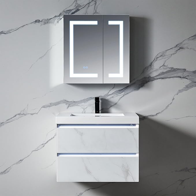 Blossom LED Medicine Cabinet Mirror for Bathroom 25x26 Inch, Recessed/Surface Mounted Lighted Medicine Cabinet with Mirror, Defogger, 3-Color Dimmer, Wall Mounted Storage Cabinet