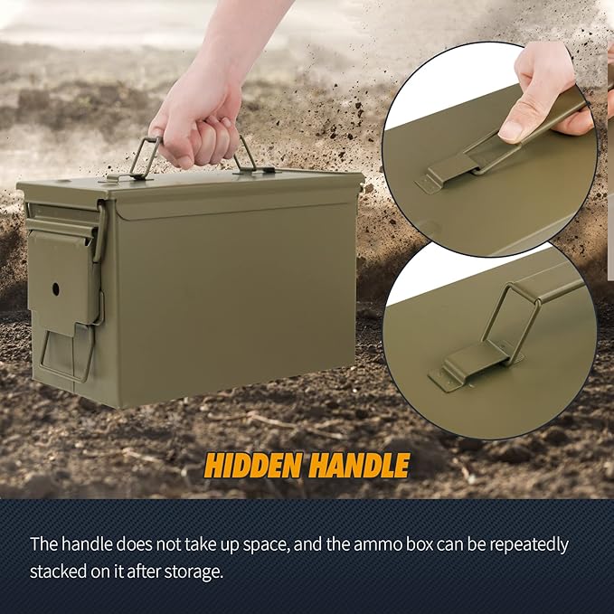 GUGULUZA Metal Ammo Can 30/50 Cal, Lockable Bullet Storage Case, Waterproof & Airtight Containers Box with Flip Top for Long-Term Storage Shotgun, Rifles, Pistols Ammunition
