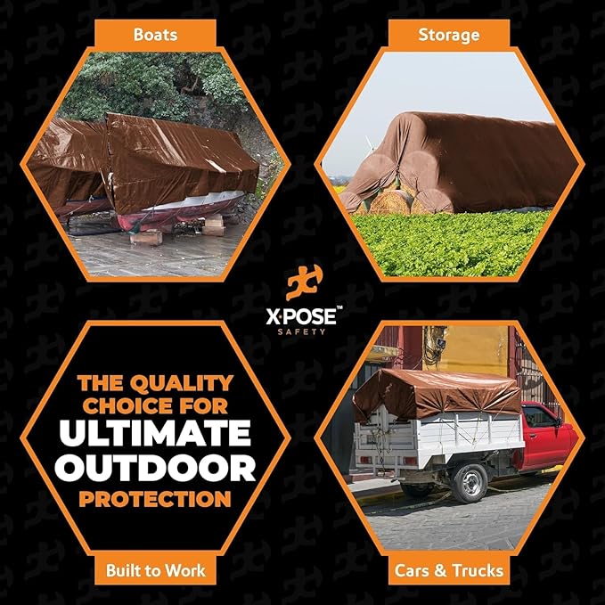 Super Heavy Duty Brown Poly Tarp 18' x 24' - Bulk Full Pallet (42 Pack) Thick Waterproof, UV Blocking Protective Cover - 16 Mil Thick Polyethylene - by Xpose Safety