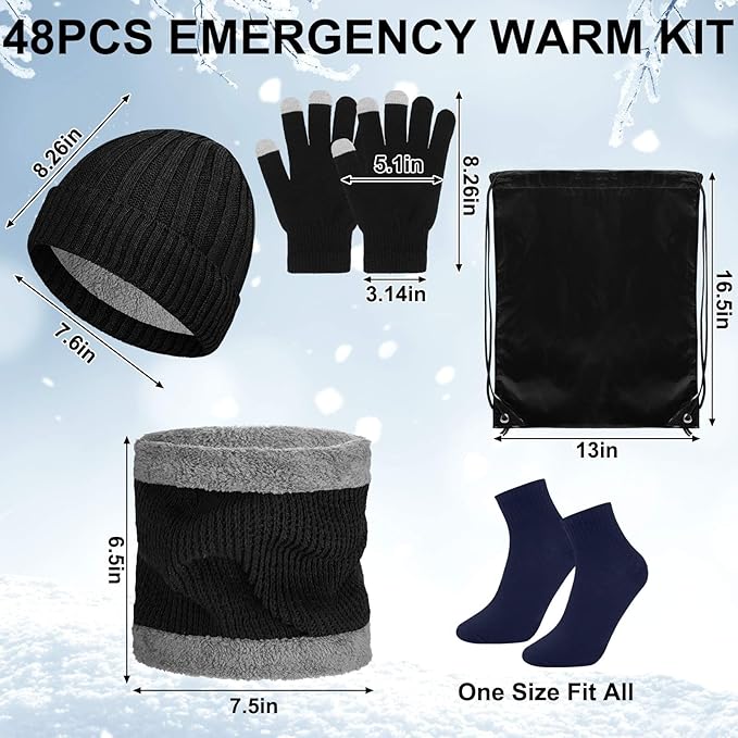 336 Pack Homeless Care Package Supplies Bulk Care Kit for Winter Beanie Gloves Sock Drawstring Bags Blankets for Women Men Gift (Gray and Navy Blue)
