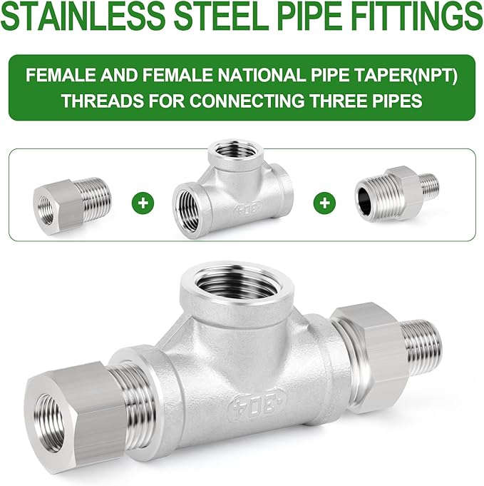 TAISHER 1PCS 304 Stainless Steel Tee Pipe Fittings, 2" x 2" x 2" NPT Female Pipe Fittings