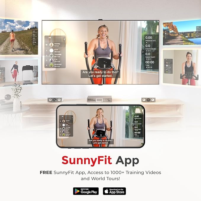 Sunny Health & Fitness Elliptical Cross Trainer Exercise Machine, Cardio Equipment for Home Gym with Pulse Sensor Grips, 24 Pre-Built Workouts, 16 Resistance Level Max 330Lbs, SunnyFit App Optional