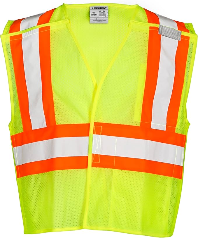 Kishigo Men's High Visibility Reflective Contrasting Mesh Breakaway Vest 1174, Polyester, ANSI 107 Type R/Class 2